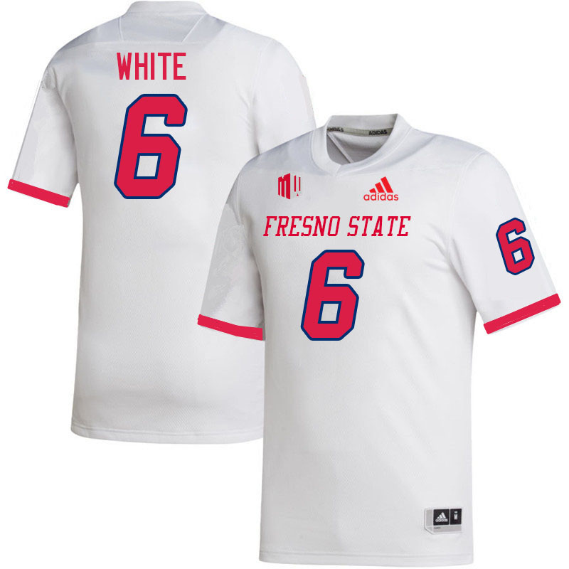 Men #6 Damarrion White Fresno State Bulldogs College Football Jerseys Stitched-White